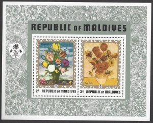 Maldives  #426 MNH ss, Paintings, flowers by Vincent Van Gogh, issued 1973