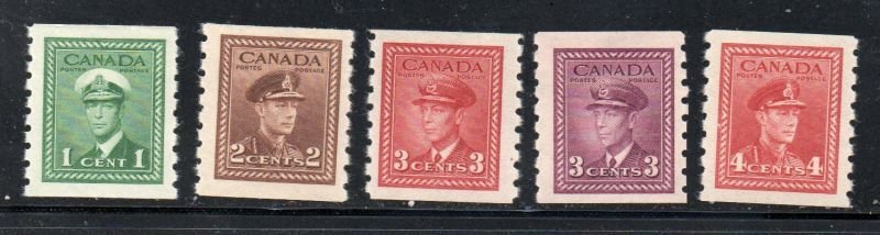 Canada Sc 263-267 1942 George VI WW II coil stamp set mint NH