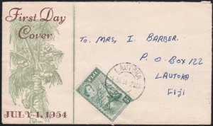 FIJI 1954 QE ½d single use on commem FDC ex Lautoka........................B3770