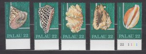 J40323 JL Stamps 1986 palau set mnh, #104-8 sea shells