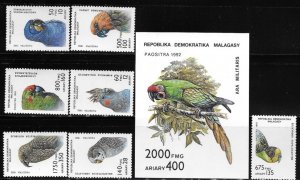 Malagasy Republic 1993 Birds Parrot Sc 1114-1121 MNH C5