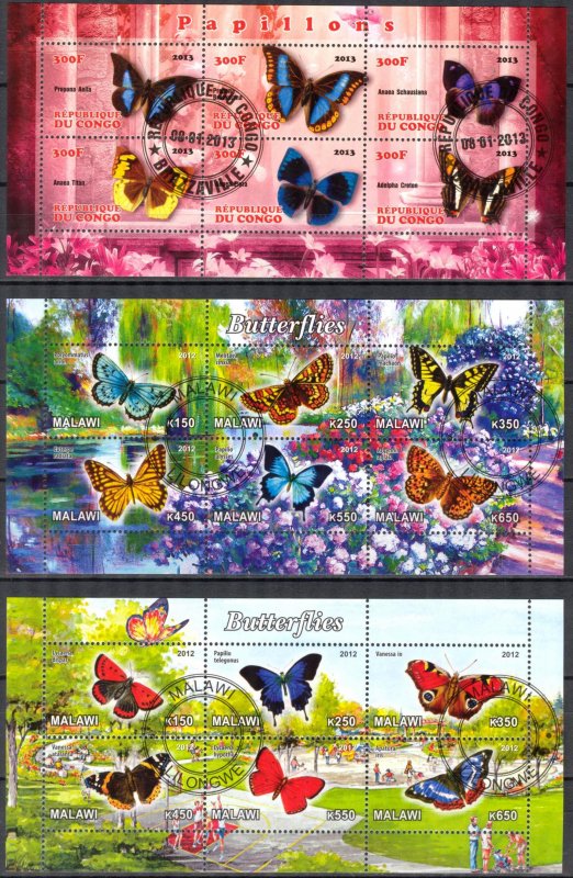 {g153} Congo Malawi 2012 2013 Butterflies 3 sh. Used / CTO Cinderella