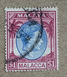 Malacca 1949 $1 KGVI, used. Scott 15, CV $26.00