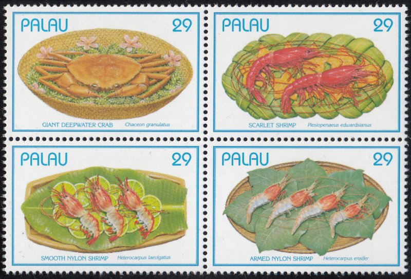 Palau 1993 MNH Sc 314 Block of 4 29c Seafood dishes