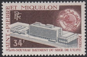 St Pierre et Miquelon 1970 MNH Sc 398 34fr UPU Headquarters