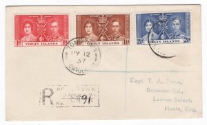 Virgin Is 1937 Coronation FDC, neat printed cover, Road Town cds (scarcer canc