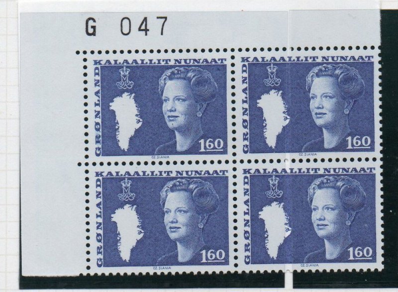 Greenland Sc 124 1980 1.6 kr Queen corner block of 4 mint NH