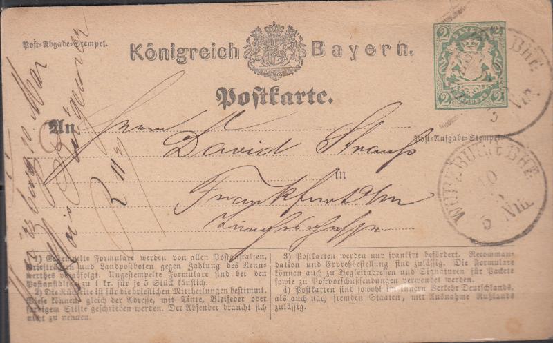 Bavaria -  pre=stamped 2pf postcard to Wurzburg (1449)