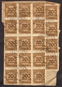 1923, Germany 200 Million Mk, 19 Used on paper, Sc #291