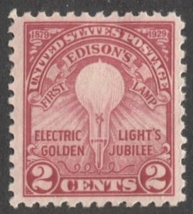 US 1929  2c Edison Sc 654 MLH F-VF