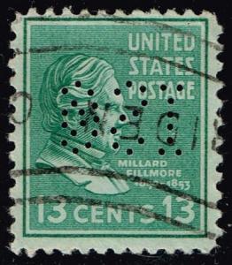 US #818 Millard Fillmore; Used Perfin (0.25)