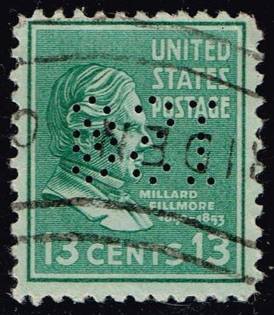 US #818 Millard Fillmore; Used Perfin (0.25)