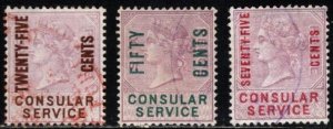 1880's Great Britain Consular Revenue Stamps in China 25C, 50C, 75C Set/...