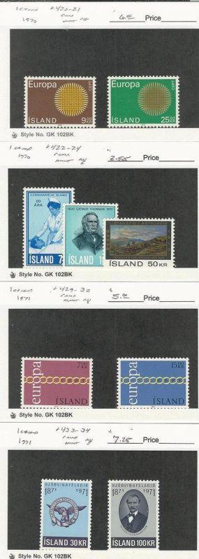 Iceland, Postage Stamp, #420-1, 422-4, 429-30, 433-4 Mint NH, 1970-71, JFZ