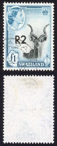 Swaziland SG77a 2r on One pound Type II surcharge CDS used cat 30 pounds