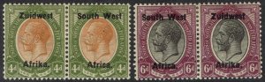 SOUTH WEST AFRICA 1923 KGV 4D AND 6D PAIRS SETTING III