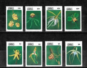 Dominica 1989 - Orchids Flowers - Set of 8 Stamps - Scott #1186-93 - MNH