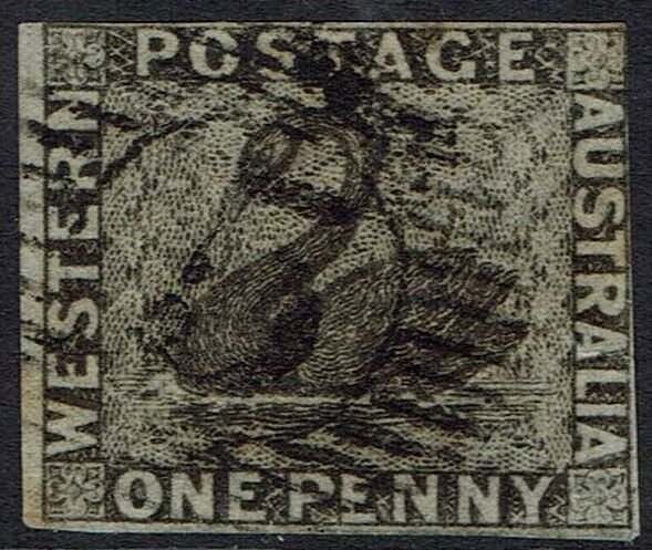 WESTERN AUSTRALIA 1854 SWAN 1D IMPERF USED 