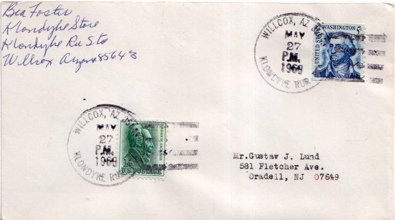 United States Arizona Klondyke Rur. Sta. Willcox 85643 1968 4-bar  Philatelic.