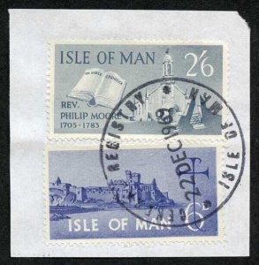 Isle of Man 2/6 Slate and 6d Blue QEII Pictorial Revenues CDS On Piece