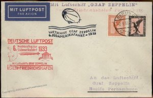 Germany 1933 Graf Zeppelin 6th SAF Si229B Berlin Flugpost Cover 97419