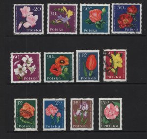Poland  #1279-1290  cancelled  1964   flowers