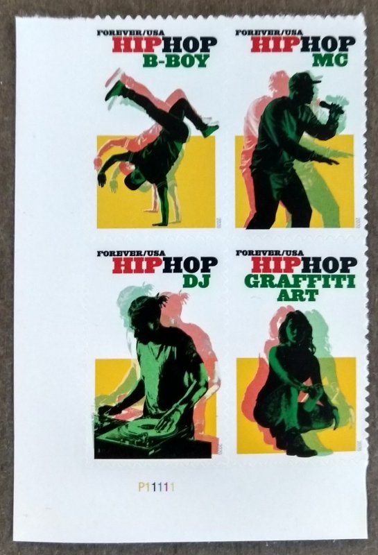 United States #5483a (55c) Hip Hop MNH block of 4 w/ plate #P11111 (2020)