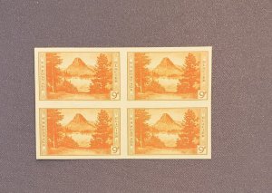 764, 9c Glacier, Mint Block of 4, Imperf, No Gum, CV $32.00