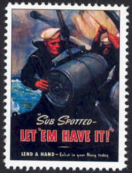 Patriotic WW2 Poster Stamp - Sub Spotted... - Cinderella