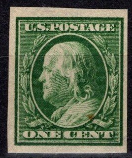 1911 US Scott #- 383 One Cent Benjamin Franklin Imperf MLH