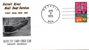 US EVENT CACHET COVER DETROIT RIVER MAIL BOAT SERVICE MOTOR CITY STAMP 1975
