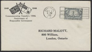 1948 #277 Responsible Gov't FDC Malott Patriotic Cachet Montreal Slogan