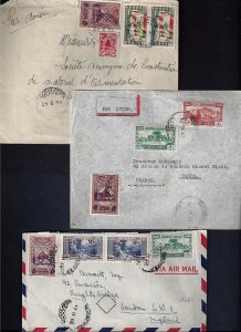 LEBANON 1945 6 THREE MULTIFRANKED AIRMAIL COVERS TO LONDON & PARIS WITH WAR TIME