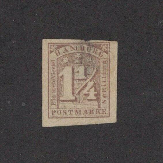 Hamburg 9A -  Imperf Single. Hinged.  MNG.  Thin.   #02 HAM9A