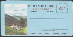 PAPUA NEW GUINEA 20t aerogramme - aeroplane / huts unused...................Q521