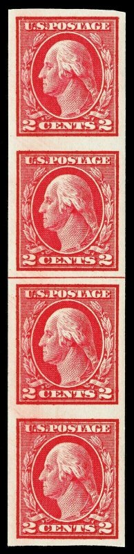 Scott 409V 1912 2c Washington Imperf Coil Line Strip of 4 Mint VF NH Cat $26