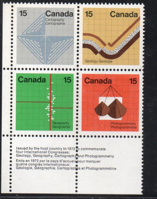 Canada Sc  5825 1972 Earth Sciences Block of 4 mint NH