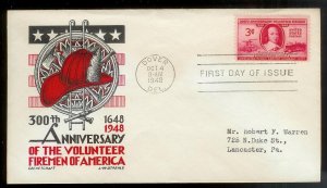 UNITED STATES FDC 3¢ Volunteer Firemen 1948 Staehle