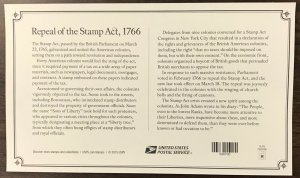 5064   Repeal of Stamp Act, 1766   MNH Forever sheet of 10    FV $5.50   In 2016