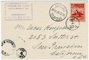 Tristan da Cunha 1950 Potato Stamp tied on cover to the U.S., SG C11 cachet