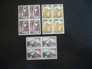 Stamps - Cuba - Scott# 583,C173-C174- Mint Hinged Set of 3 Stamps in Blocks of 4