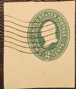 US Scott # U311; used 2c Washington cut sq. from 1894; green ; Fine