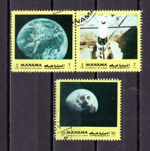 Manama, Mi cat. 945, 945 a-b. Space Research, Yellow Frame. Canceled.