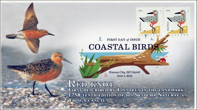 SC 4991, 2015, Coastal Birds, Red Knot, FDC, DCP, 15-166