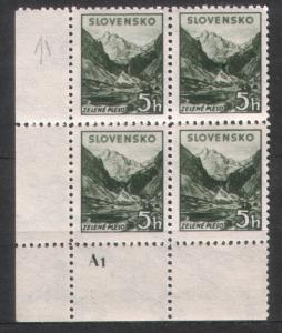 Slovakia 1940 Sc#45 Tatra Mountains Plate A1 Block of 4 MNH