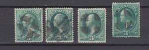 J39217 jlstamps, 1873 usa 4 used fancy cancels #158 washington