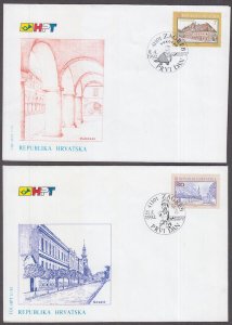 CROATIA Sc # 108,110  FDC - PART SET of 2 FDC of CROATIAN CITIES and LANDMARKS