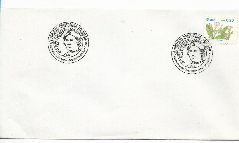 BRASIL BRAZIL COVER WITH SPECIAL POSTMARK COLOMBUS V CENT DISCOVERY OF AMERICA