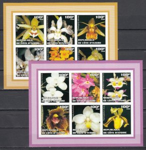 Ivory Coast, 2002 Cinderella. Orchids on 2 IMPERF sheets of 6.