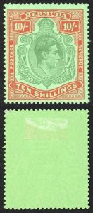 Bermuda SG119a 10/- Bluish Green and Deep Red/green Wmk Mult Script CA M/M